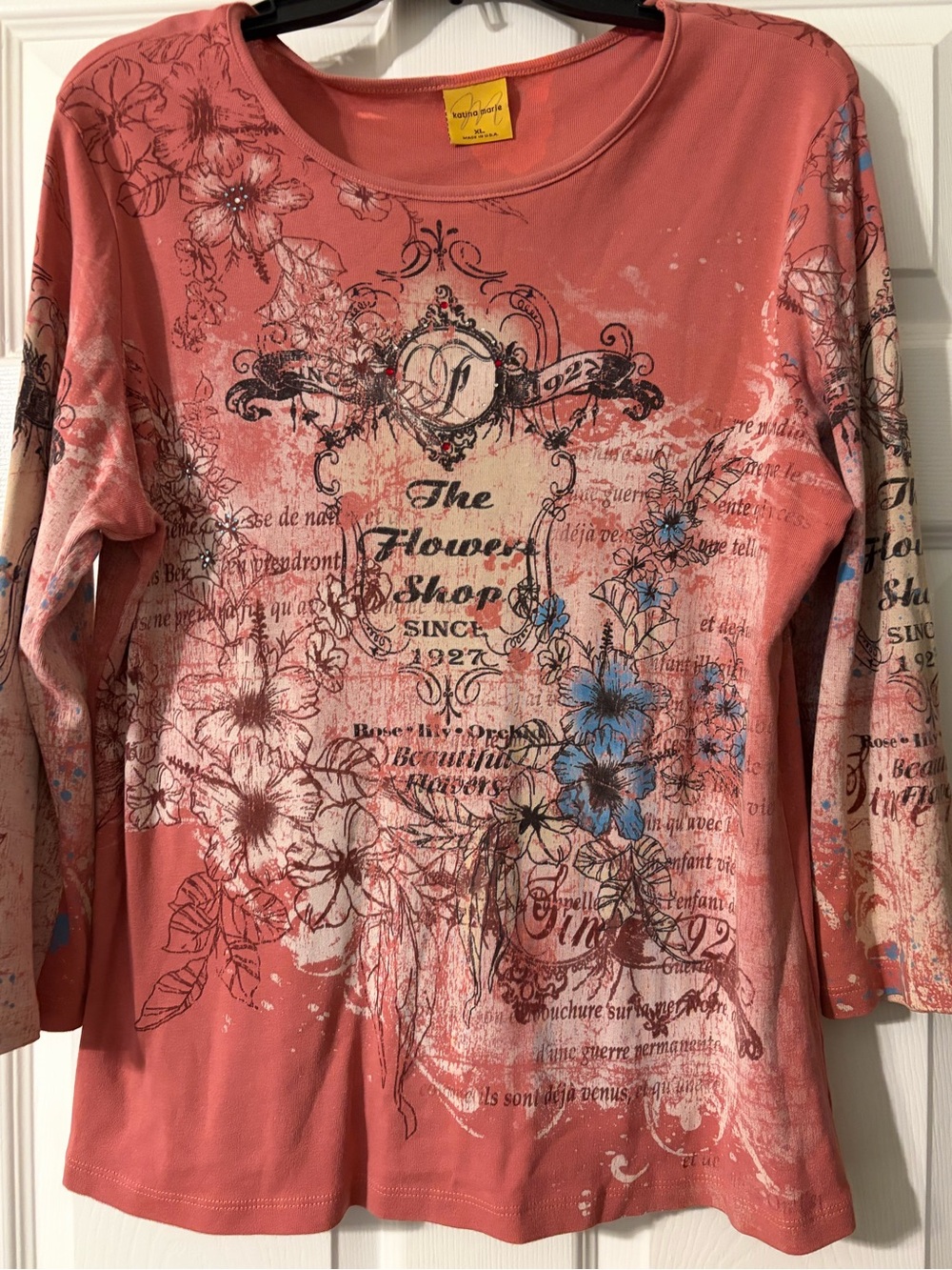 Floral Graphic Long-Sleeve Top - Coral